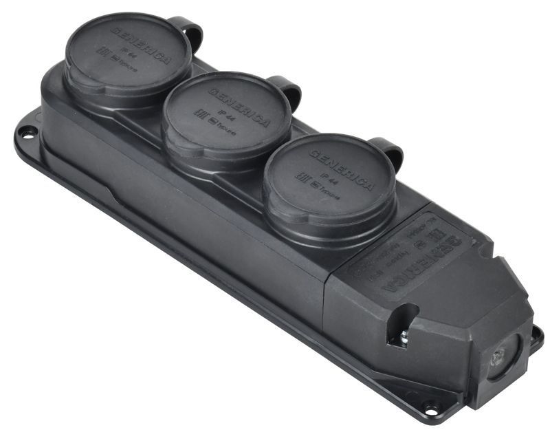 колодка удлинителя 3-м 16а ip44 с защ. крышкой каучук черн. generica erk20-016-03-44-k02-g от магазина Штепсель и батарейка.