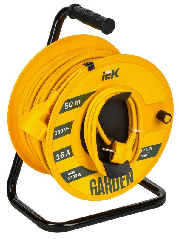 удлинитель на катушке 1х50м garden ук50 2p+pe 3х1.5кв.мм iek gd-kp20-16-01-50 от магазина Штепсель и батарейка.