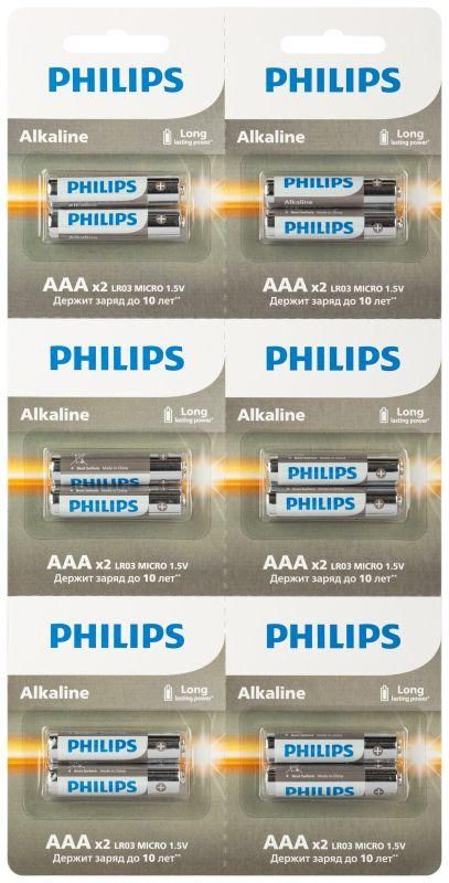 элемент питания алкалиновый aaa/lr03 1.5в entry отрывной набор (блист. 12шт) philips б0064646 от магазина Штепсель и батарейка.