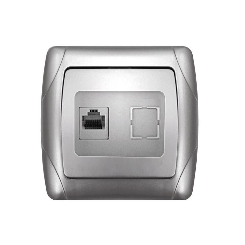 розетка компьютерная 1-м сп маргарита rj45 серебр. universal м0035-s от магазина Штепсель и батарейка.