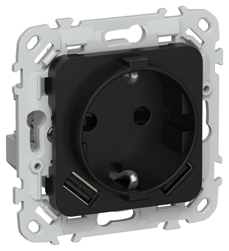 розетка 1-м сп flite рсюша11-1-флч 16а с usb a+a 3.1а с заземл. с защ. шторками безвинтовое крепление механизм черн. iek fi-r14-16-1-u21-d31-k02 от магазина Штепсель и батарейка.