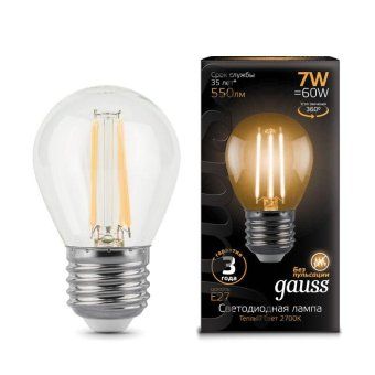 лампа светодиодная филаментная black filament 7вт p45 шар 2700к тепл. бел. e27 550лм gauss 105802107 от магазина Штепсель и батарейка. - фото_3