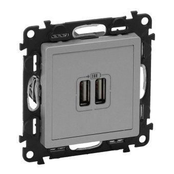 устройство зарядное valena life с 2-мя usb-разъемами 240в/5в 1500ма с лиц. панелью алюм. leg 753612 от магазина Штепсель и батарейка.