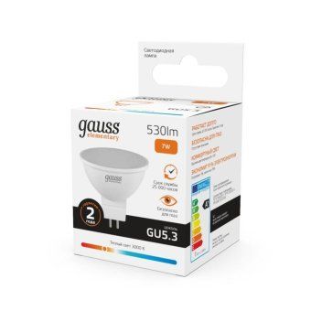 лампа светодиодная elementary 7вт mr16 софит 3000к тепл. бел. gu5.3 530лм gauss 13517 от магазина Штепсель и батарейка. - фото_4