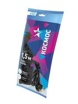 удлинитель с сетевым фильтром 4х1.5м с заземл. 10а ip20 2.2квт 3х0.75 с предохранителем с выкл. с индикатором сети космос fksm1.5m-4g(b) от магазина Штепсель и батарейка. - фото_2