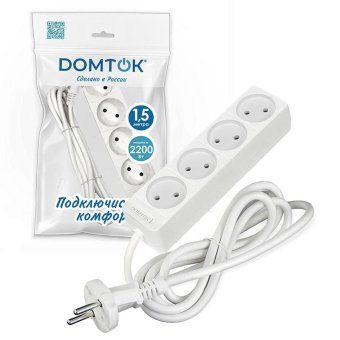 удлинитель 4х1.5м без заземл. 10а ip20 2.2квт пвс 2х1 бел. domtok 2354 от магазина Штепсель и батарейка. - фото_2