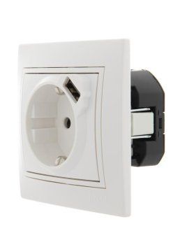 розетка 1-м сп mira 16а с заземл. + usb разъем бел. lezard 701-0202-181 от магазина Штепсель и батарейка. - фото_2