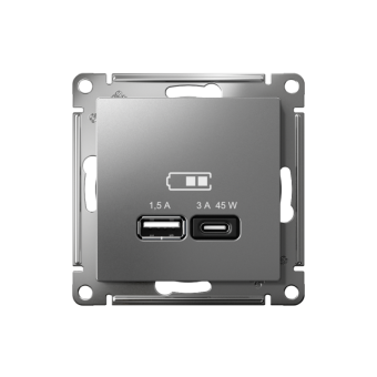 розетка usb atlasdesign тип a+c 45вт qc pd высокоскор. зу механизм сталь se atn000929 от магазина Штепсель и батарейка. - фото_2