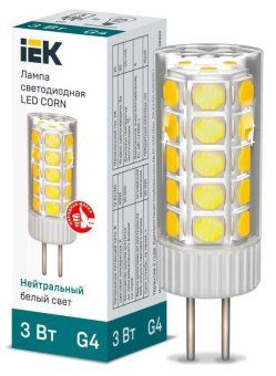 лампа светодиодная corn 3вт капсульная 4000к нейтр. бел. g4 12в керамика iek lle-corn-3-012-40-g4 от магазина Штепсель и батарейка.