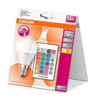 лампа светодиодная led star p 40 5.5w/827 5.5вт шар матовая 2700к тепл. бел. e14 470лм 220-240в rgbw + dim с пультом диммир. пластик. osram 4058075144385 от магазина Штепсель и батарейка. - фото_3