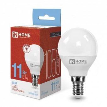 лампа светодиодная led-шар-vc 11вт шар 6500к холод. бел. e14 1050лм 230в in home 4690612024929 от магазина Штепсель и батарейка.