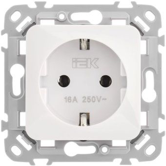 розетка сп flite рс11-1-флб 16а с заземл. без защ. шторок безвинтовое крепление механизм бел. iek fi-r11-16-1-k01 от магазина Штепсель и батарейка. - фото_2