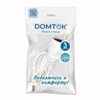 удлинитель-шнур 1х3м без заземл. 10а ip20 пвс 2х1 бел. domtok 2336 от магазина Штепсель и батарейка. - фото_3