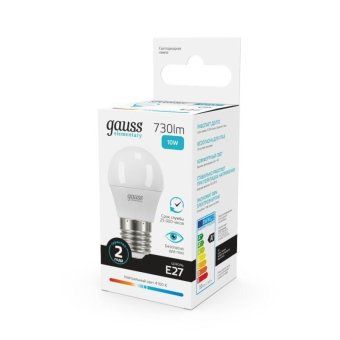 лампа светодиодная elementary 10вт p45 шар 4100к нейтр. бел. e27 730лм gauss 53220 от магазина Штепсель и батарейка. - фото_4