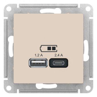 розетка usb atlasdesign тип a+c 5в/2.4а 2х5в/1.2а механизм беж. se atn000239 от магазина Штепсель и батарейка. - фото_3