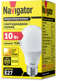 лампа светодиодная 94 387 nll-a60-10-230-2.7k-e27 10вт грушевидная 2700к тепл. бел. e27 750лм 176-264в navigator 94387 от магазина Штепсель и батарейка. - фото_3