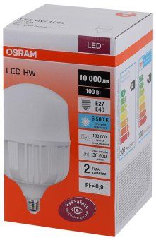 лампа светодиодная высокомощная led hw 100вт t матовая 6500к холод. бел. e27 10000лм 140-265в с адаптером e40 угол пучка 200град. pf>/=09 (замена 1000вт) osram 4058075577015 от магазина Штепсель и батарейка. - фото_3