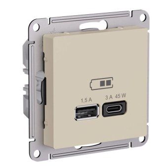 розетка usb atlasdesign тип a+c 45вт высокоскор. зу qc pd механизм песочн. se atn001229 от магазина Штепсель и батарейка.