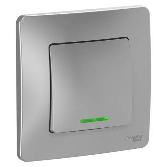 выключатель 1-кл. сп blanca 10а ip20 (сх. 1) 250в с подсветкой алюм. se blnvs010113 от магазина Штепсель и батарейка.