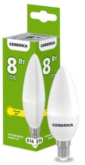 лампа светодиодная c35 8вт свеча 3000к e14 230в generica ll-c35-08-230-30-e14-g от магазина Штепсель и батарейка.