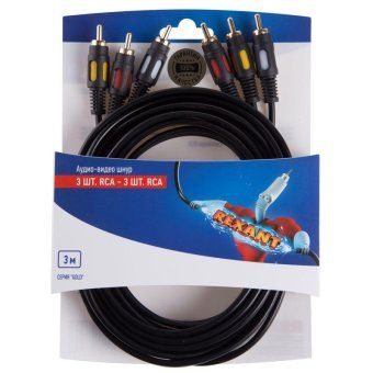 шнур 3rca - 3rca 3м (gold) блист. rexant 06-3051 от магазина Штепсель и батарейка.