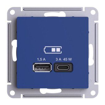 розетка usb atlasdesign тип a+c 45вт высокоскор. зу qc pd механизм аквамарин se atn001129 от магазина Штепсель и батарейка. - фото_3