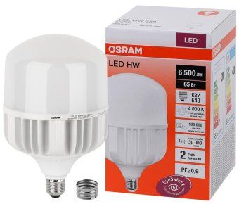 лампа светодиодная высокомощная led hw 65вт t матовая 4000к нейтр. бел. e27 6500лм 140-265в с адаптером e40 угол пучка 200град. pf>/=09 (замена 650вт) osram 4058075576896 от магазина Штепсель и батарейка. - фото_2