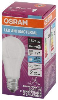 лампа светодиодная led antibacterial a 13вт грушевидная матовая 6500к холод. бел. e27 1521лм 220-240в угол пучка 200град. бактерицидн. покрыт. (замена 150вт) osram 4058075561151 от магазина Штепсель и батарейка. - фото_3