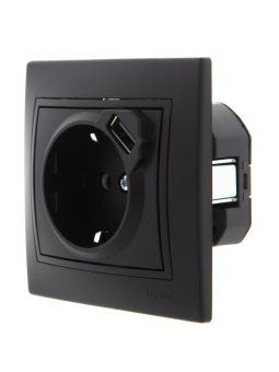 розетка 1-м сп mira 16а с заземл. + usb разъем черн. бархат lezard 701-4242-181 от магазина Штепсель и батарейка. - фото_2