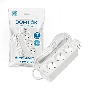 удлинитель 3х7м с заземл. 16а ip20 3.5квт пвс 3х1 бел. domtok 2393 от магазина Штепсель и батарейка. - фото_3