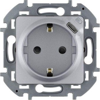 розетка 1-м сп inspiria 16а ip20 250в 2p+e немецк. стандарт с заряд. устройством usb тип c 1.5а 5в механизм алюм. leg 673772 от магазина Штепсель и батарейка.