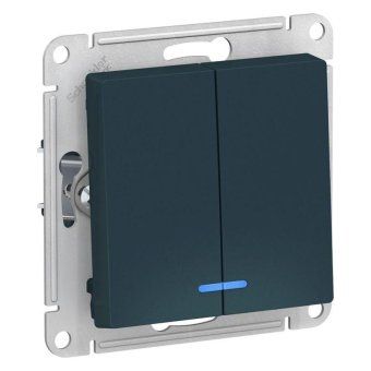 выключатель 2-кл. сп atlasdesign 10а ip20 (сх. 5а) 10ax с подсветкой механизм изумруд se atn000853 от магазина Штепсель и батарейка.