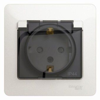 розетка 1-м сп glossa 16а ip44 с заземл. защ. шторки с крышкой в сборе перламутр. se gsl000648 от магазина Штепсель и батарейка.