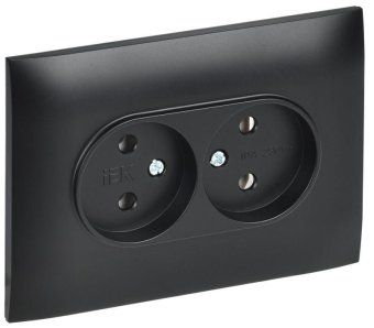 розетка 2-м skandy 10а без заземл. без защ. шторок в сборе sk-r10bl черн. iek sk-r20-10-k02-f от магазина Штепсель и батарейка.