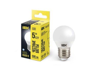 лампа светодиодная eco g45 5вт шар 6500к e27 230в iek lle-g45-5-230-65-e27 от магазина Штепсель и батарейка.