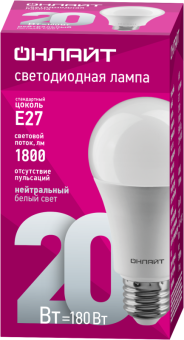 лампа светодиодная 61 158 oll-a60-20-230-4k-e27 20вт грушевидная онлайт 61158 от магазина Штепсель и батарейка. - фото_2