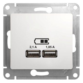 розетка usb 2-м сп glossa тип a+a 5в/2.1а 2х5в/1.05а механизм бел. se gsl000133 от магазина Штепсель и батарейка.