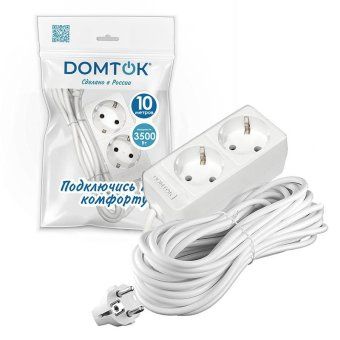 удлинитель 2х10м с заземл. 16а ip20 3.5квт пвс 3х1 бел. domtok 2385 от магазина Штепсель и батарейка. - фото_2