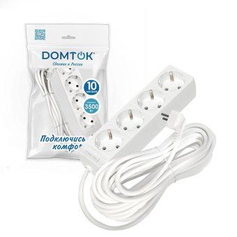 удлинитель 4х10м с заземл. 16а ip20 3.5квт пвс 3х1 бел. domtok 2395 от магазина Штепсель и батарейка. - фото_2
