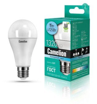 лампа светодиодная led15-a60/845/e27 15вт грушевидная 4500к e27 1320лм 220в бел. camelion 12186 от магазина Штепсель и батарейка.