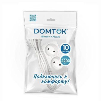удлинитель 2х10м без заземл. 10а ip20 2.2квт пвс 2х1 бел. domtok 2345 от магазина Штепсель и батарейка.