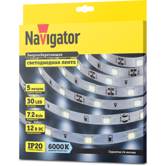 лента светодиодная 71 766 nls-5050cw30-7.2-ip20-12v r5 7.2вт/м (уп.5м) navigator 71766 от магазина Штепсель и батарейка. - фото_2