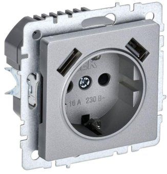 розетка brite рюш10-1-бра 16а с usb a+a 2.1а с заземл. защ. шторки механизм алюм. iek br-r14-16-u21-d21-k47 от магазина Штепсель и батарейка.