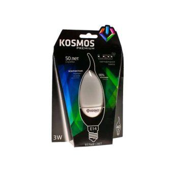 лампа светодиодная kosmos premium 3вт свеча на ветру e14 230в 4500к космос kled3wcw230ve1445 от магазина Штепсель и батарейка.