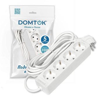 удлинитель 4х5м с заземл. 16а ip20 3.5квт пвс 3х1 бел. domtok 2397 от магазина Штепсель и батарейка. - фото_2
