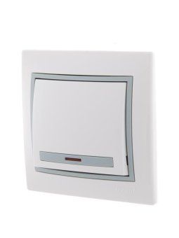 выключатель 1-кл. сп mira 10а ip20 с подсветкой с сер. вставкой бел. lezard 701-0215-111 от магазина Штепсель и батарейка. - фото_2