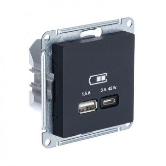 розетка usb atlasdesign тип a+c 45вт qc pd высокоскор. зу механизм карбон se atn001029 от магазина Штепсель и батарейка.