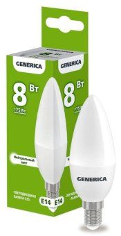 лампа светодиодная c35 8вт свеча 4000к e14 230в generica ll-c35-08-230-40-e14-g от магазина Штепсель и батарейка.