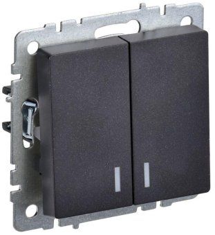 выключатель 2-кл. сп brite вс10-2-1-брч 10а с индик. механизм черн. iek br-v20-1-10-k02 от магазина Штепсель и батарейка.