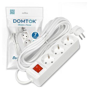 удлинитель 3х7м с заземл. 16а ip20 3.5квт пвс 3х1 с выкл. бел. domtok 2383 от магазина Штепсель и батарейка. - фото_2